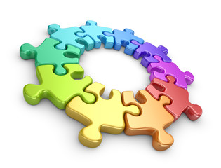 Puzzle 3D. Team work concept. Isolated on white background
