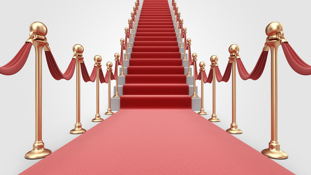 Staircase with red carpet 3D. Concept of success