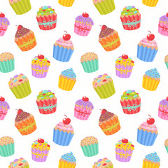 Cute seamless pattern with muffins and cupcakes