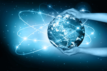 Globe on her hands, South and North America