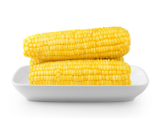 corn on the white plate isolated on white background