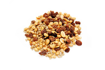 A Heap of Nutty Trail Mix on White