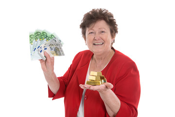 Rentnerin: Geld Konzept mit Gold und Euro