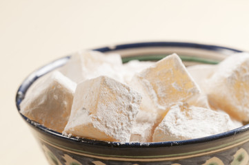 Lukum (Turkish Delight) in a bowl