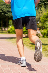 Running in sports shoes.