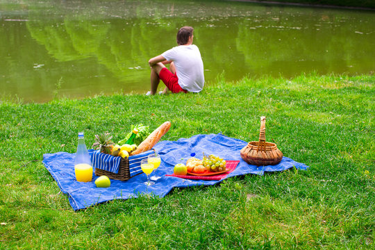 Young man on picnic alone