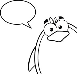 Black And White Penguin Cartoon Character Looking From A Corner