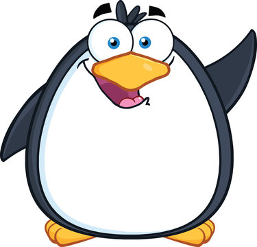 Funny Penguin Cartoon Mascot Character Waving