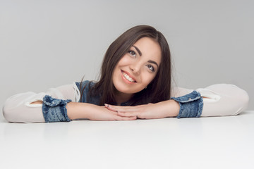 Horizontal portrait of woman at the table