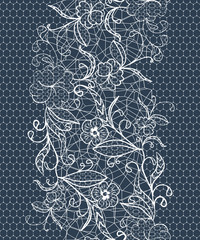 Seamless lace white ribbon on a dark background.