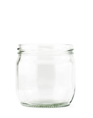 Glass jar on white background