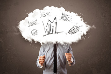 Elegant business man cloud head with hand drawn graphs