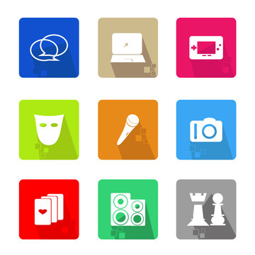 Business icons set color, with shadow and pixel