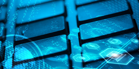 Keyboard with glowing multimedia icons