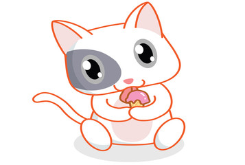 cute cartoon cat eating ice cream