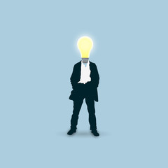 Man with a light bulb instead of head