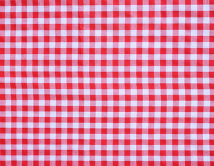 red checkered fabric closeup , tablecloth texture