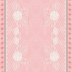 Template greeting or invitation card with lace fabric