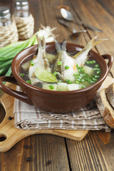 Homemade soup of river fish in the bowl