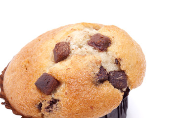 chocolate chip muffin on a white background