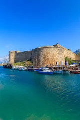 Papier Peint photo autocollant Ville sur leau Boats in a port of Kyrenia (Girne) with a castle, Cyprus