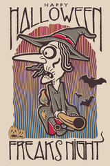 Vector illustration of vintage witch Halloween poster