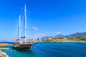 Naklejka na ściany i meble Sailing ship in Kyrenia (Girne) port, Cyprus