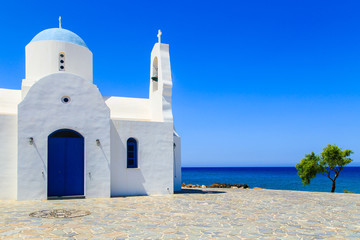 White chapel on a shore in Protaras, Cyprus