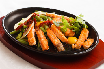 fried salmon with vegetables
