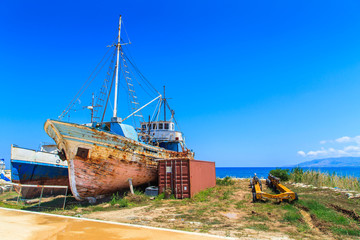 Old  trawlers at the entrance to the port in Latsi, Polis Cyprus