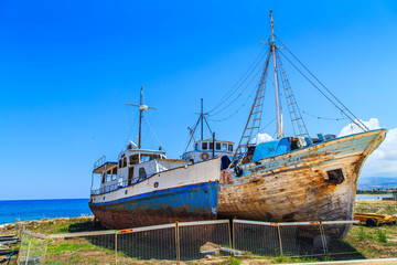 Trawlers at the entrance to the port in Latsi, Polis Cyprus