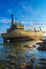 Fototapeta premium Wreckage in warm sunset light near Paphos, Cyprus