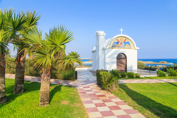 Obraz premium White church near the beach in Aia Napa, Cyprus