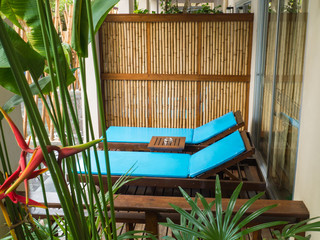 Beach chairs in tropical resort