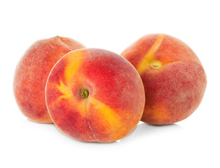 Ripe peaches fruit isolated on white background