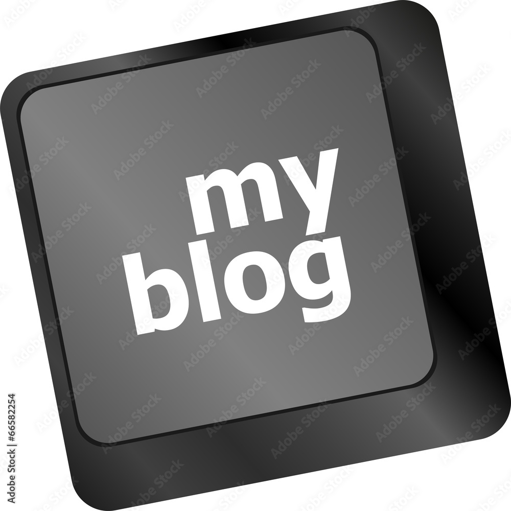 Poster my blog button on the keyboard key close-up, keyboard keys