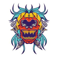 Red skull with bloe hair tatoo design