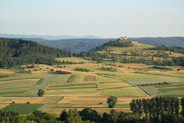 Wurmlingen Chapel with Hohenzollern Castle at the horizon