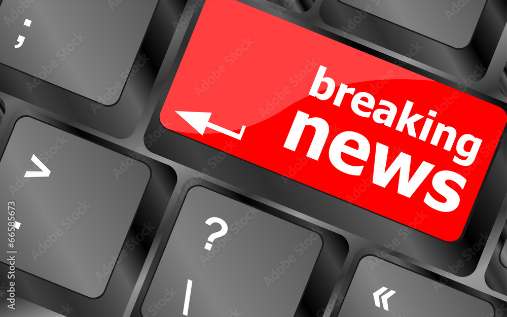 Poster breaking news button on computer keyboard pc key