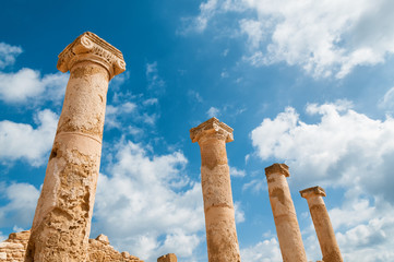 Ancient Columns at archaeological site at Kato Paphos. Cyprus
