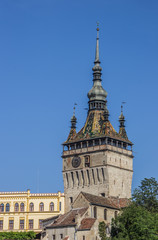 Fototapeta na wymiar The clock tower of the citadel in Sighisoara