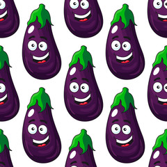 Happy eggplant or aubergine seamless pattern