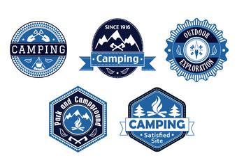 Camping emblems and labels for travel design