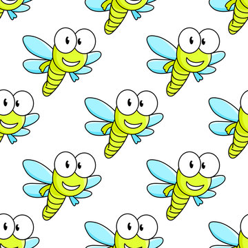 Colorful dragon fly seamless pattern