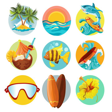 Surfing icons set