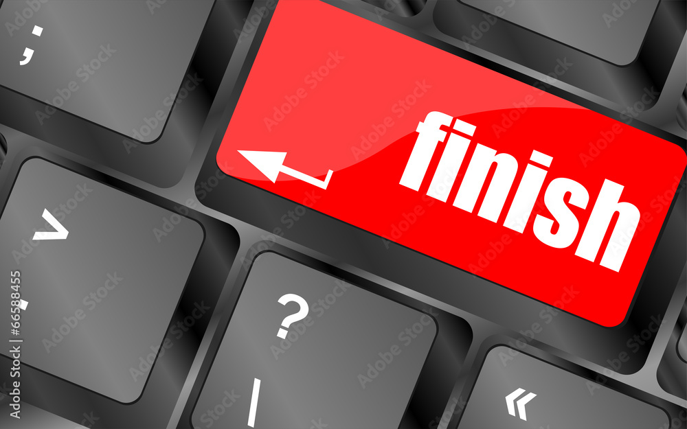 Poster finish button on black internet computer keyboard