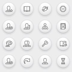 Users icons with white buttons on gray background.