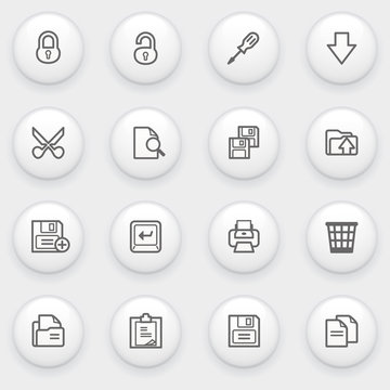 Document icons with white buttons on gray background.