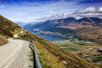 Queenstown NZ with the airport and Lake Wakatipu