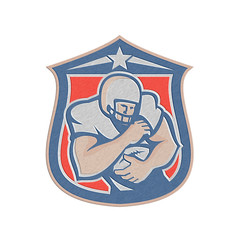 Metallic American Football Holding Ball Shield Retro